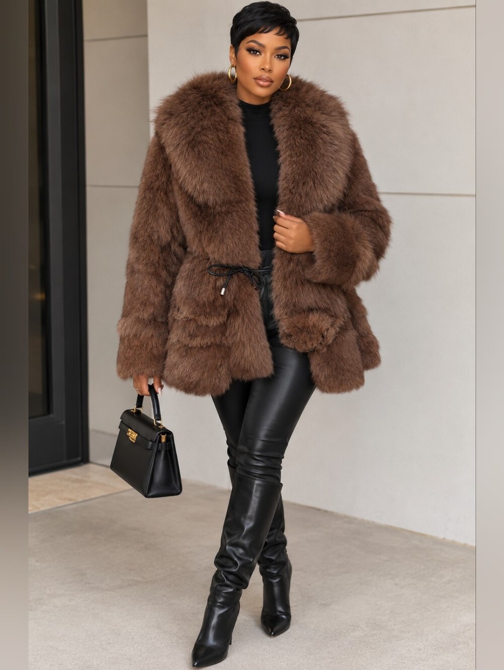 100 % Real Fox Fur Coat - 🦊 Women's Plush Winter Jacket Lapel Collar 🔥🔥🔥